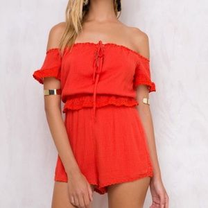 Red off the shoulder playsuit - LIKE NEW
